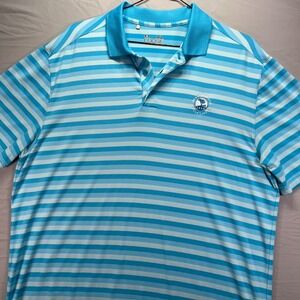 Under Armour Polo Mens XL Blue Pebble Beach Golf Links Logo Striped Shirt